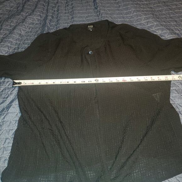 Eileen Fisher Size L Black Semi-Sheer One Button Textured 100% Silk Cardigan - Picture 7 of 8